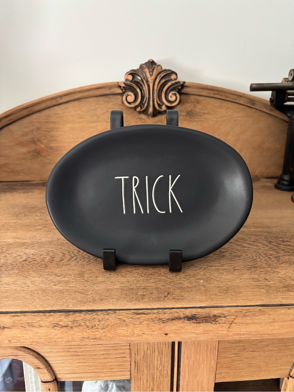 Rae Dunn Black 'TRICK' Oval Decorative Plate